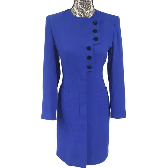 KASPER Button Front LS Crepe Coat Dress 2P - Picture 2 of 5